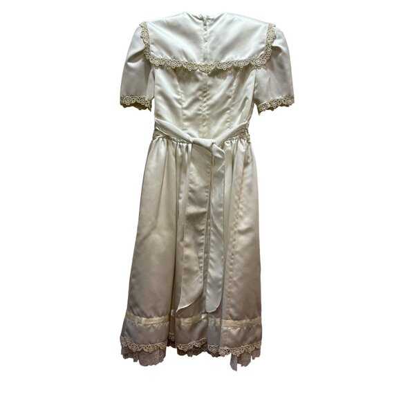 VTG Jessica Mcclintock Girls Ivory Satin & Lace Dress Size 14 Embroidered lined - Picture 2 of 10